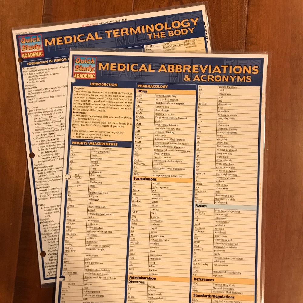 MEDICAL TERM AND MEDICAL ABBREVIATIONS LAMINATED QUICKSTUDY GUIDE
